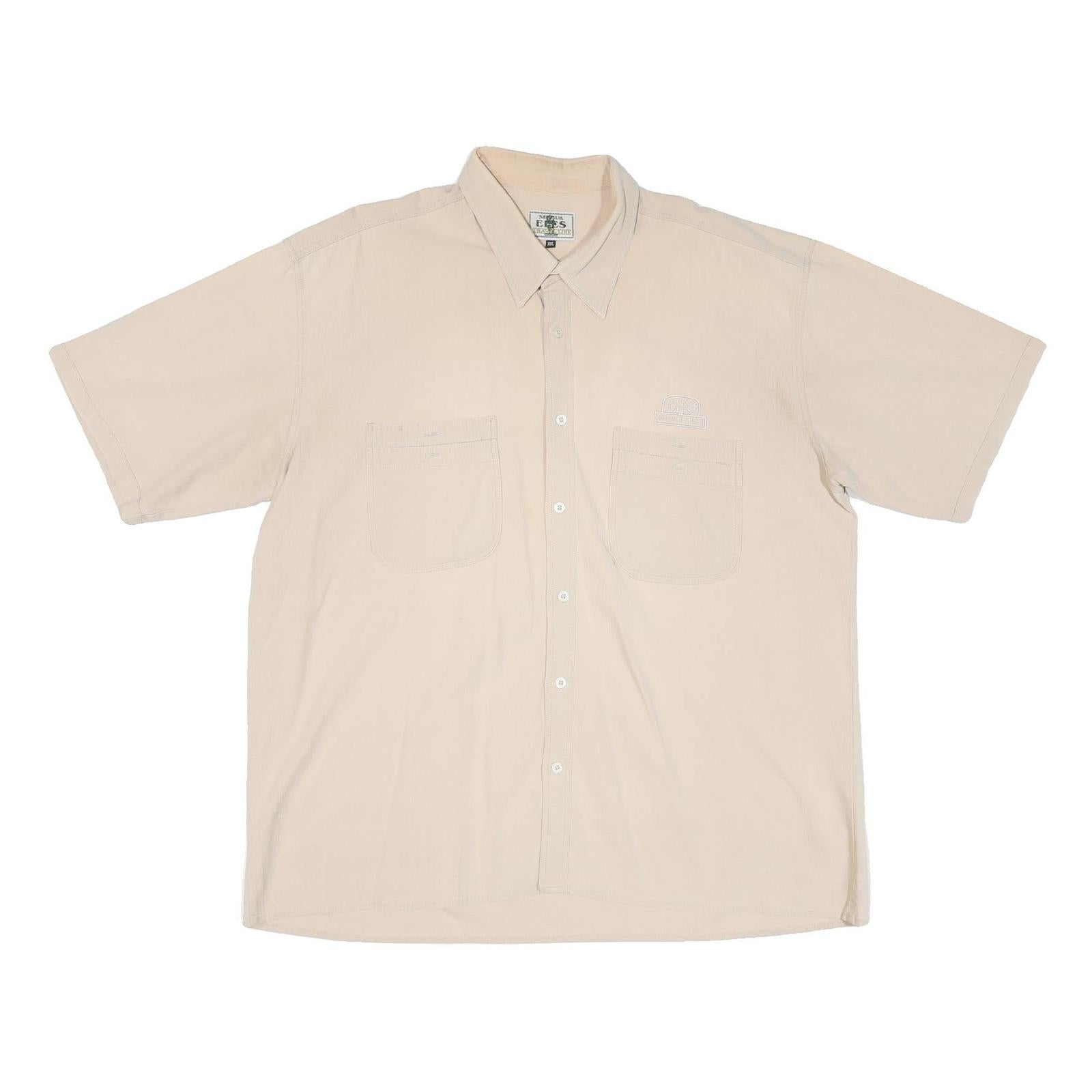 Mens Beige Cotton Short Sleeve Shirt 3XL Casual Summer Light Fabric