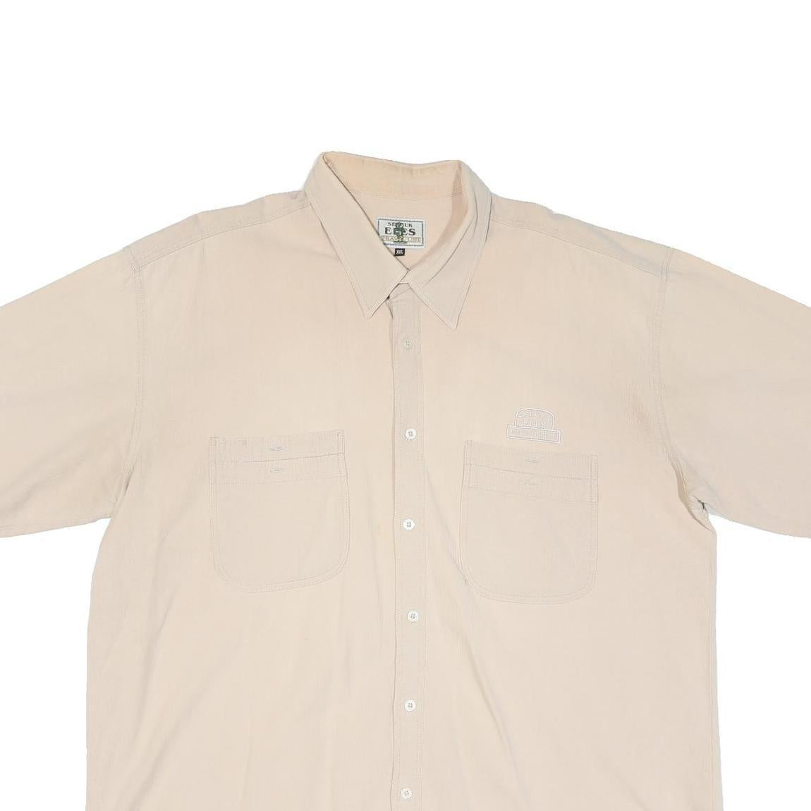 Mens Beige Cotton Short Sleeve Shirt 3XL Casual Summer Light Fabric