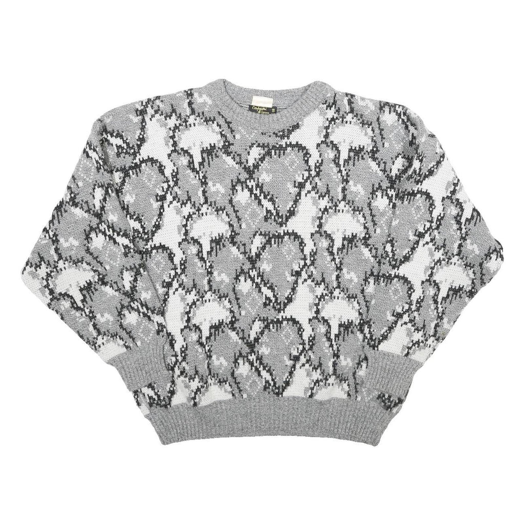 ACKERMANN Mens Grey Patterned Wool Blend Jumper Crew Neck Basic Knit L