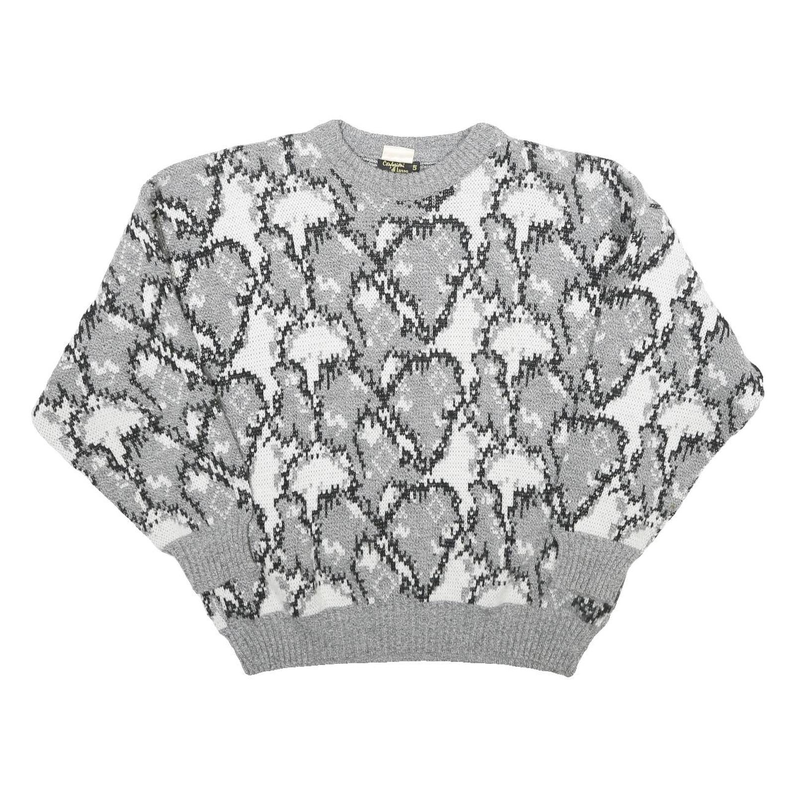 ACKERMANN Mens Grey Patterned Wool Blend Jumper Crew Neck Basic Knit L
