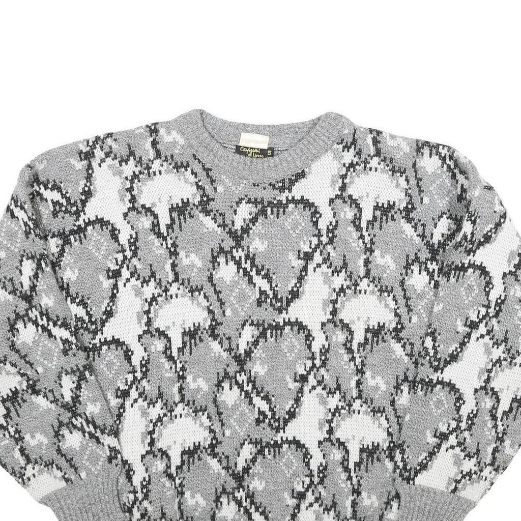 ACKERMANN Mens Grey Patterned Wool Blend Jumper Crew Neck Basic Knit L