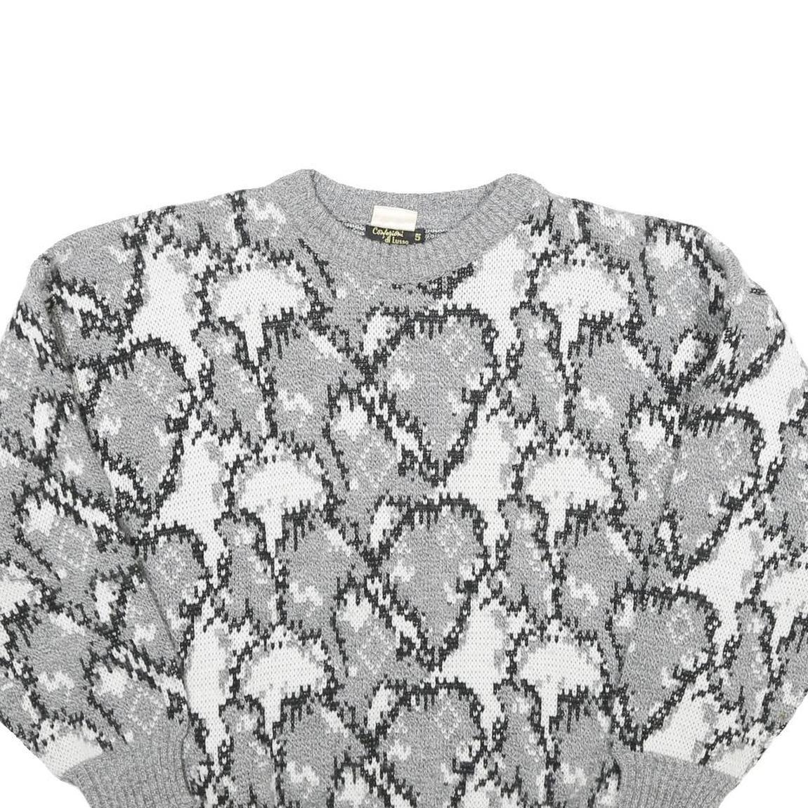 ACKERMANN Mens Grey Patterned Wool Blend Jumper Crew Neck Basic Knit L
