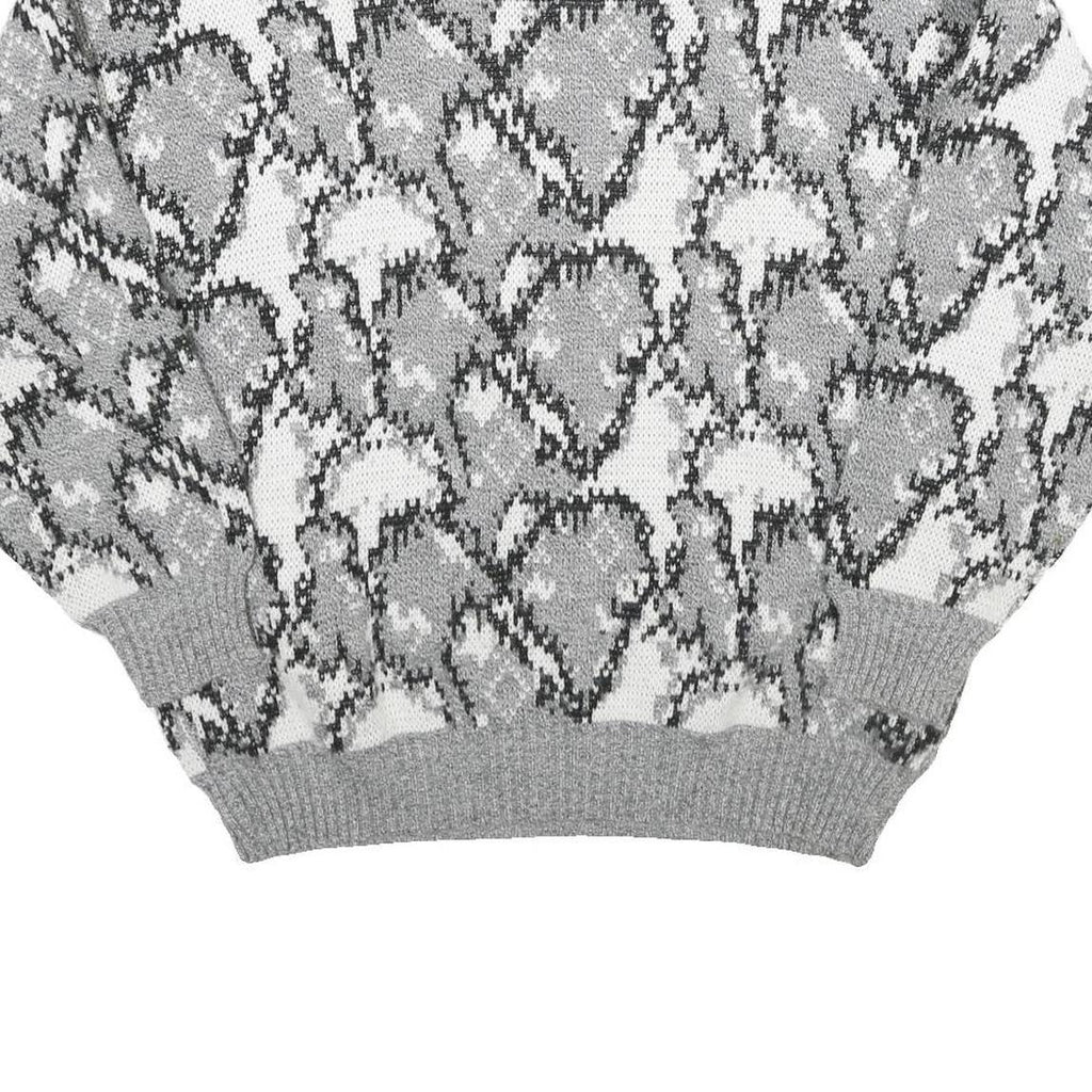 ACKERMANN Mens Grey Patterned Wool Blend Jumper Crew Neck Basic Knit L