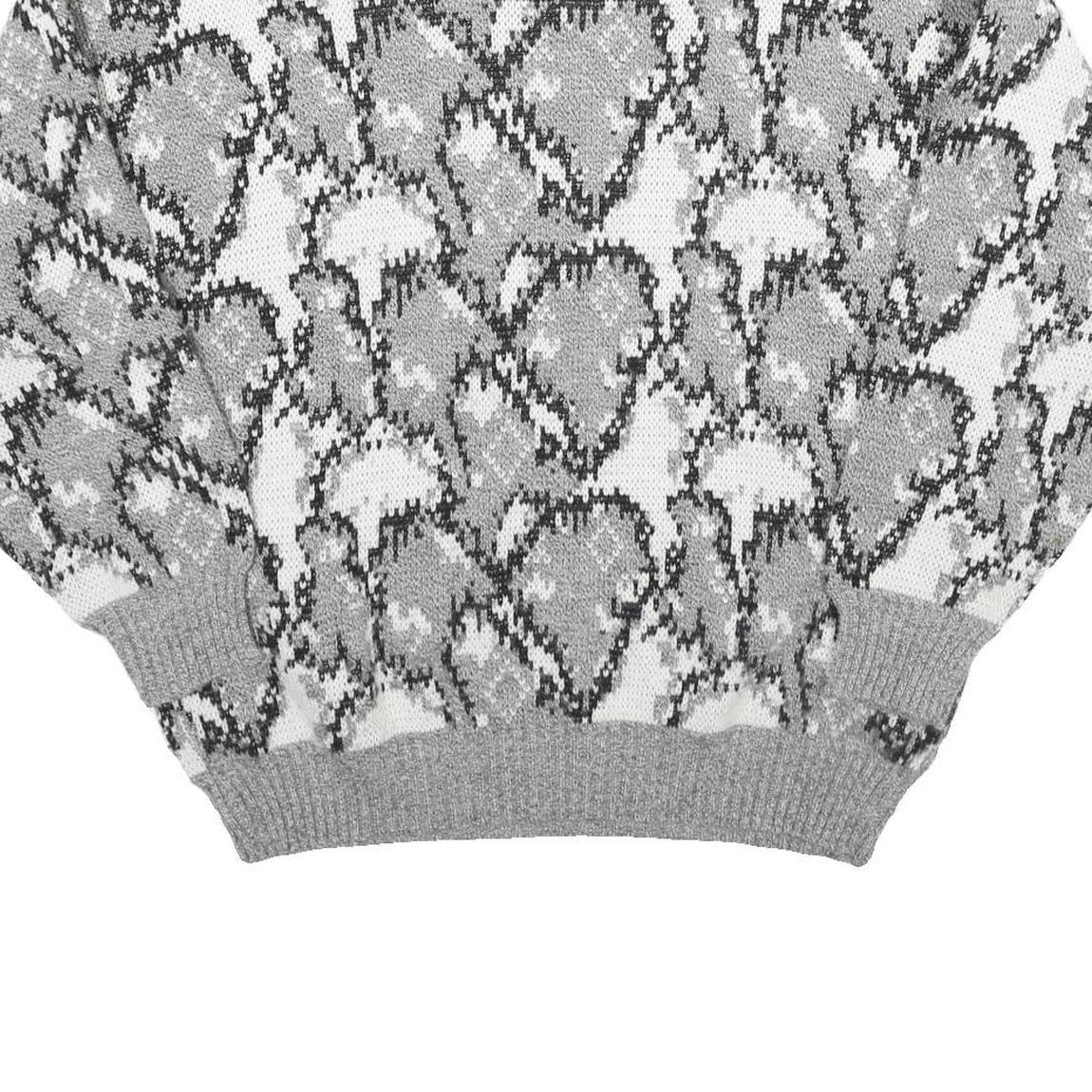 ACKERMANN Mens Grey Patterned Wool Blend Jumper Crew Neck Basic Knit L