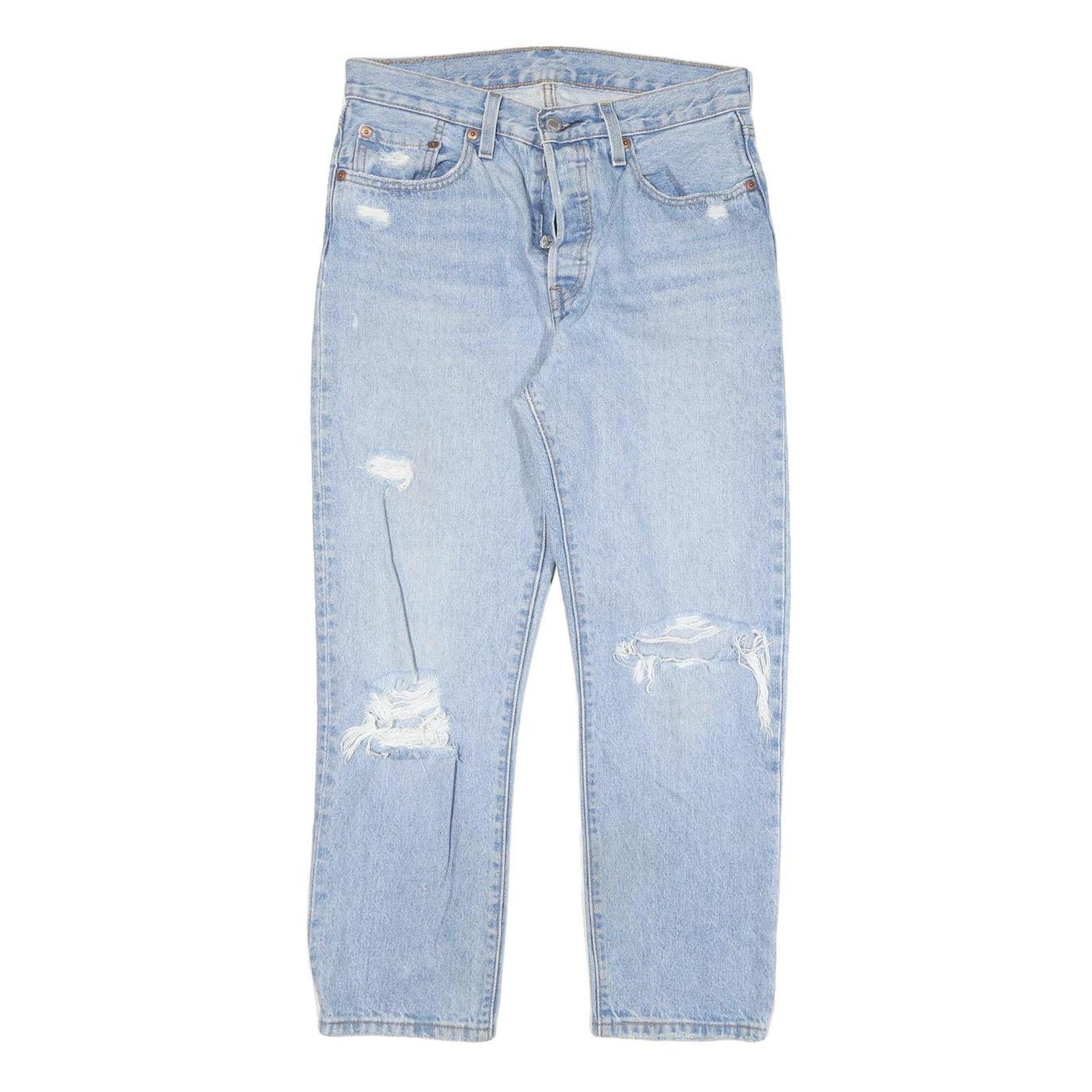 LEVI'S 501 Womens Regular Fit Straight Denim Light W27 L26 Distressed Jeans