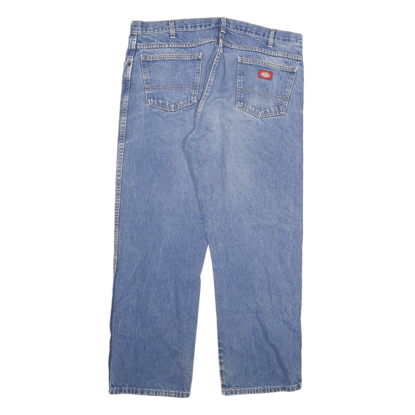 DICKIES Mens Regular Fit Straight Blue Denim Jeans W40 L30 Classic Zip Cotton