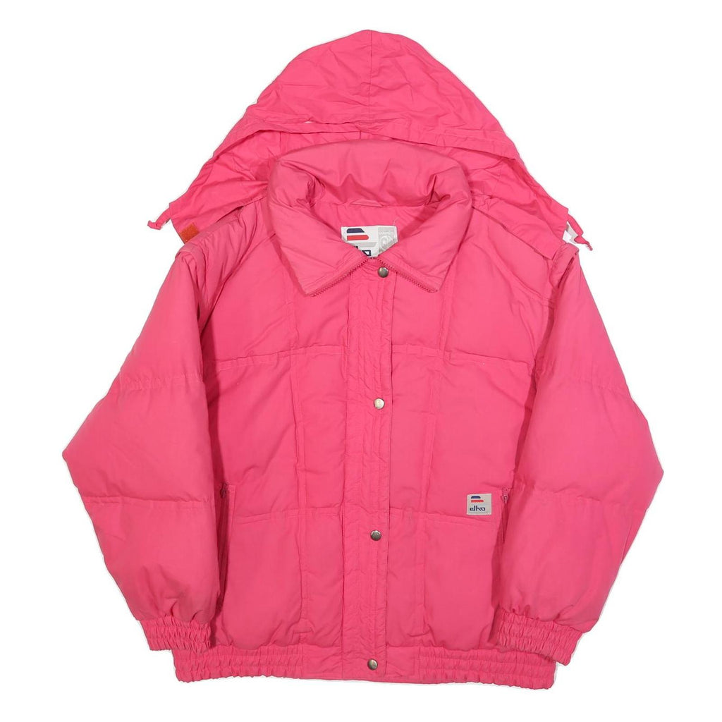 ELHO Womens Pink Jacket L Polyester Blend Plain Zip Hooded Puffer Warm