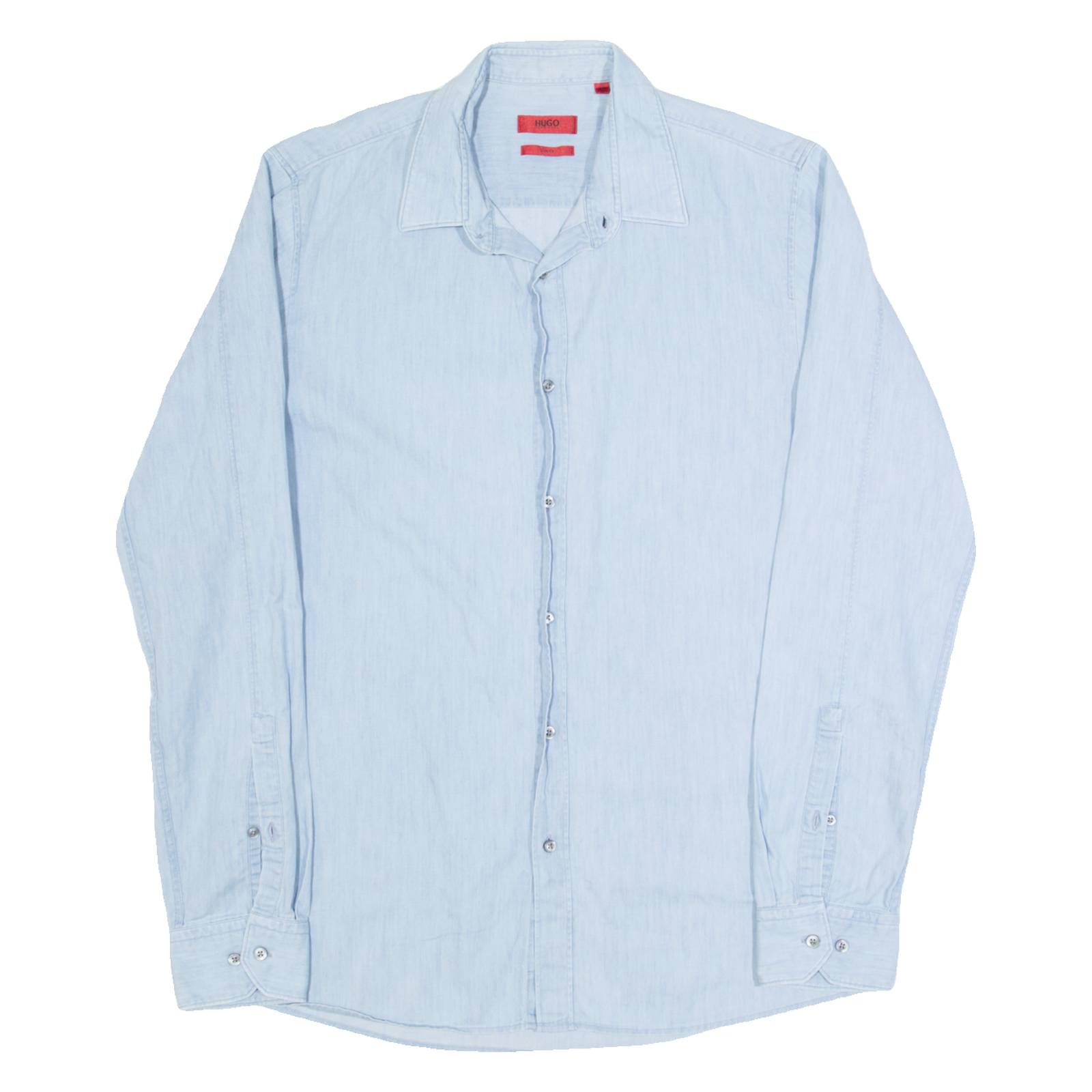 HUGO BOSS Mens Plain Shirt Blue Long Sleeve S