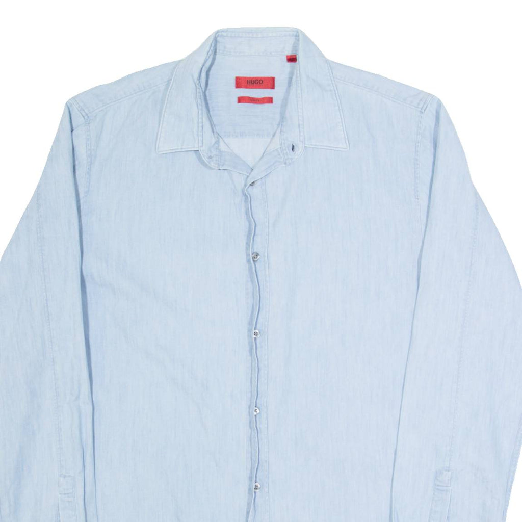 HUGO BOSS Mens Plain Shirt Blue Long Sleeve S