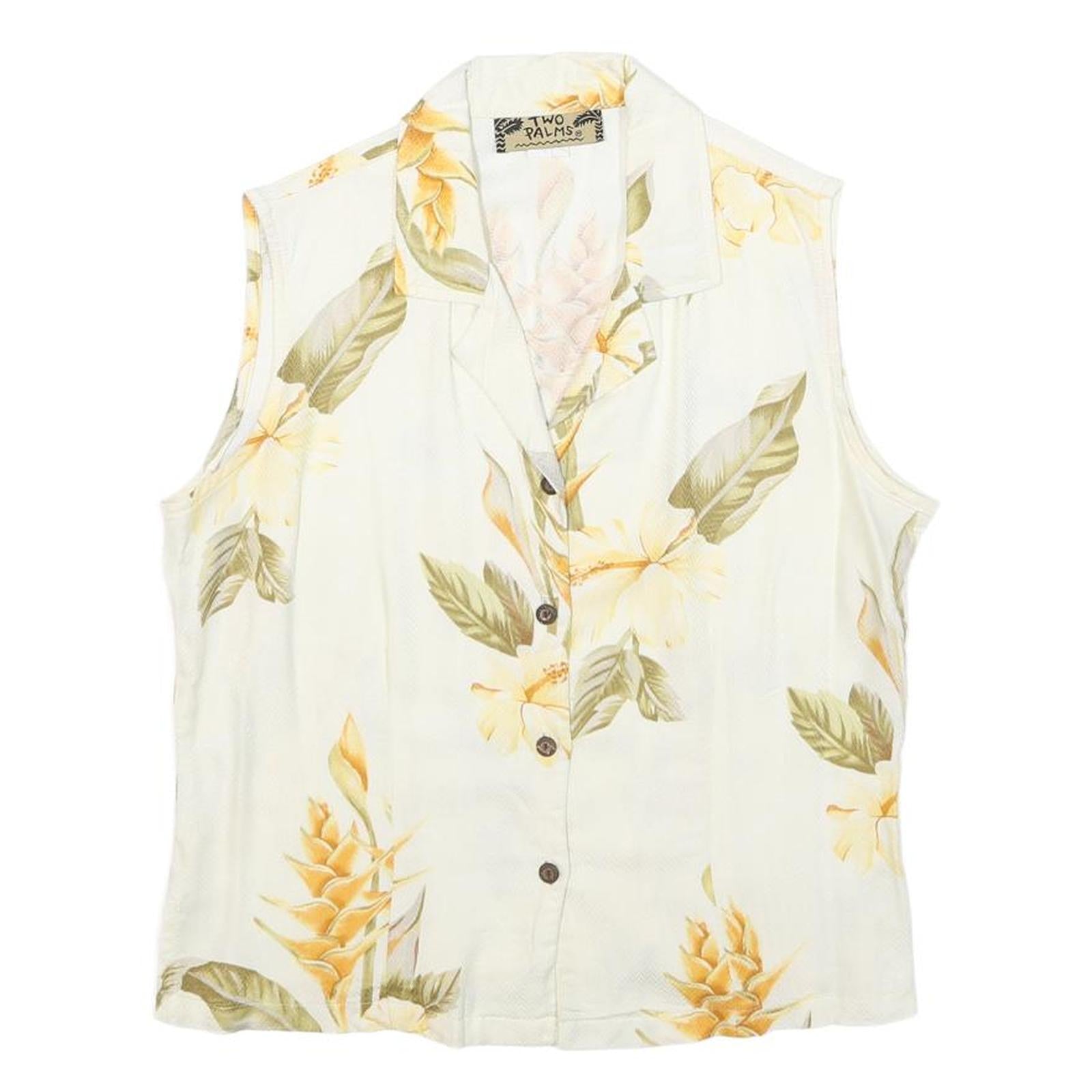 TWO PALMS Womens Cream & Yellow Floral Sleeveless Shirt S Button Up Summer