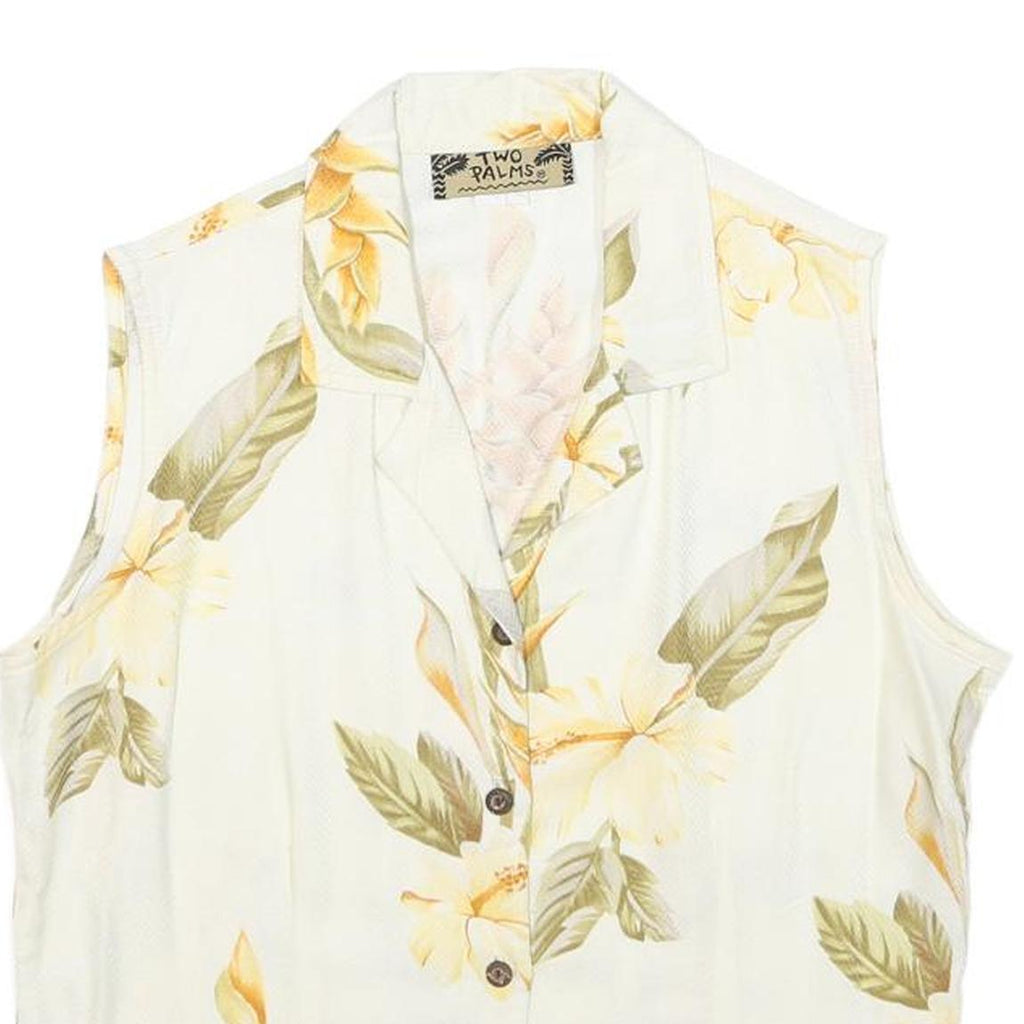 TWO PALMS Womens Cream & Yellow Floral Sleeveless Shirt S Button Up Summer