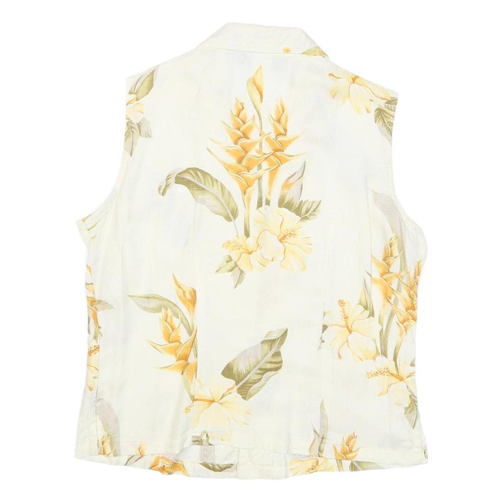 TWO PALMS Womens Cream & Yellow Floral Sleeveless Shirt S Button Up Summer