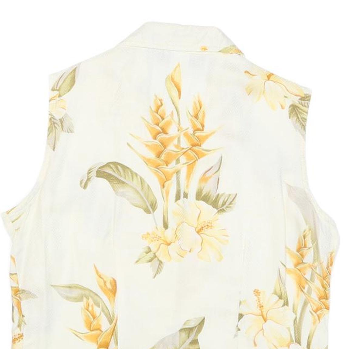 TWO PALMS Womens Cream & Yellow Floral Sleeveless Shirt S Button Up Summer