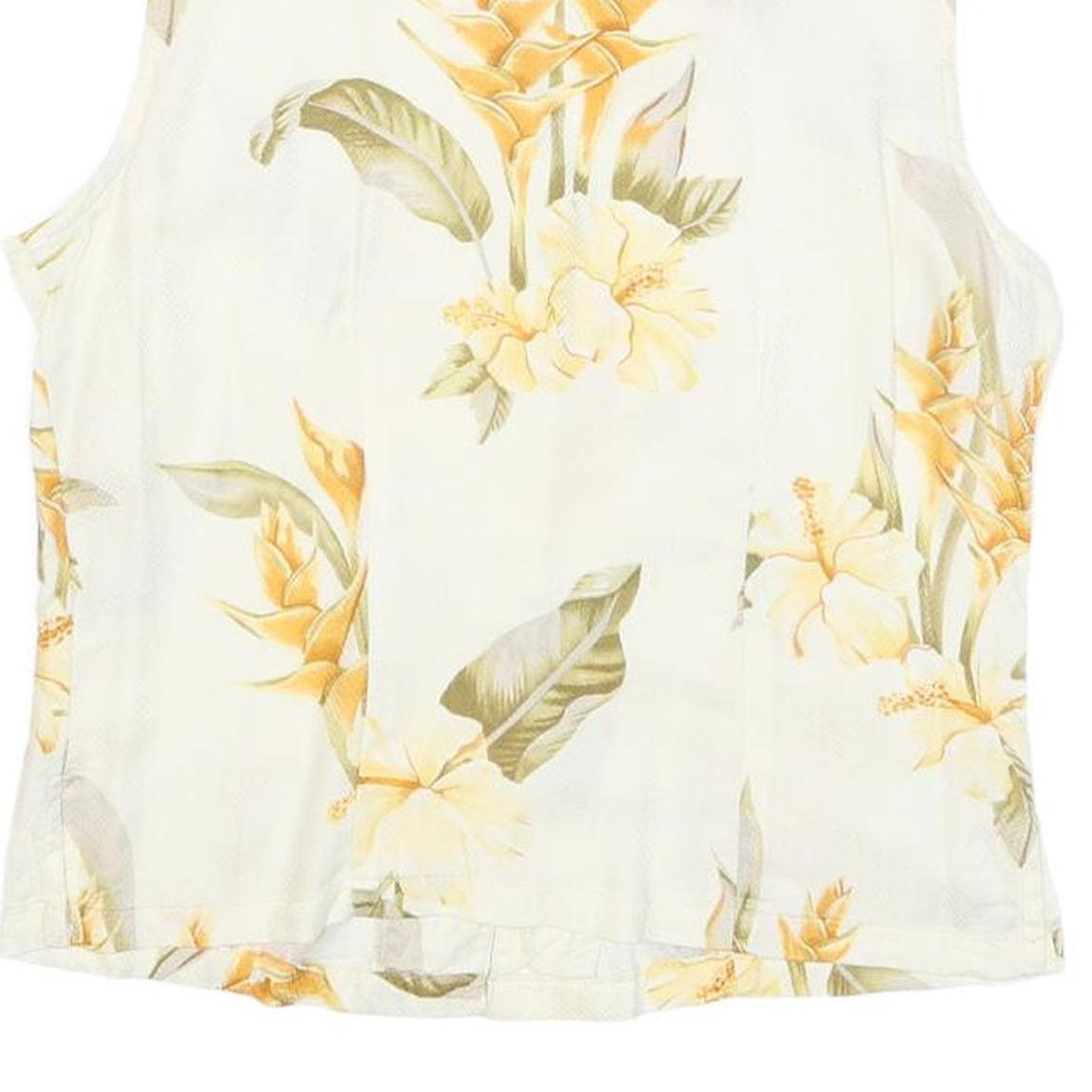 TWO PALMS Womens Cream & Yellow Floral Sleeveless Shirt S Button Up Summer