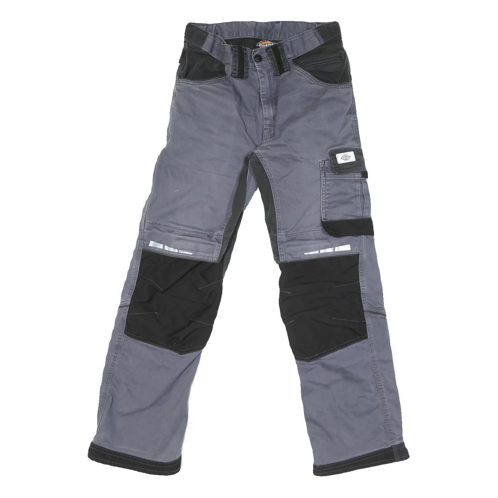 DICKIES Mens Cotton Blend Grey & Black Workwear Regular Straight Trousers W28