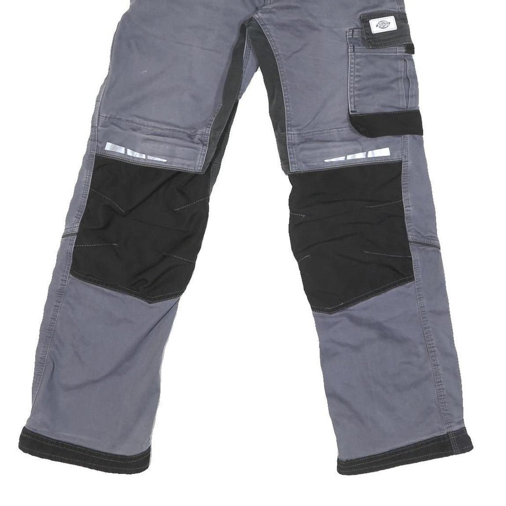 DICKIES Mens Cotton Blend Grey & Black Workwear Regular Straight Trousers W28