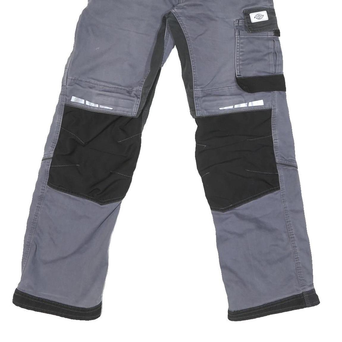 DICKIES Mens Cotton Blend Grey & Black Workwear Regular Straight Trousers W28