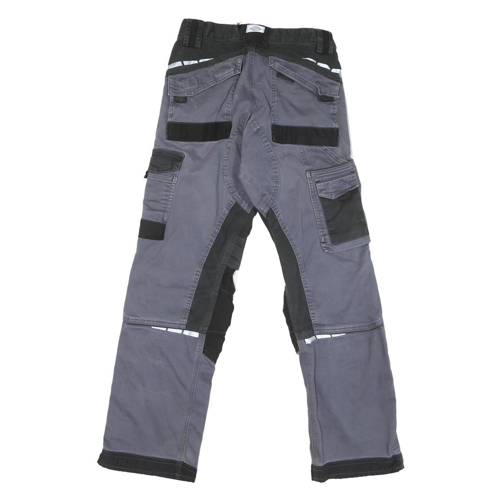 DICKIES Mens Cotton Blend Grey & Black Workwear Regular Straight Trousers W28