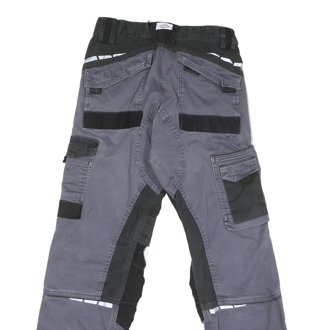 DICKIES Mens Cotton Blend Grey & Black Workwear Regular Straight Trousers W28