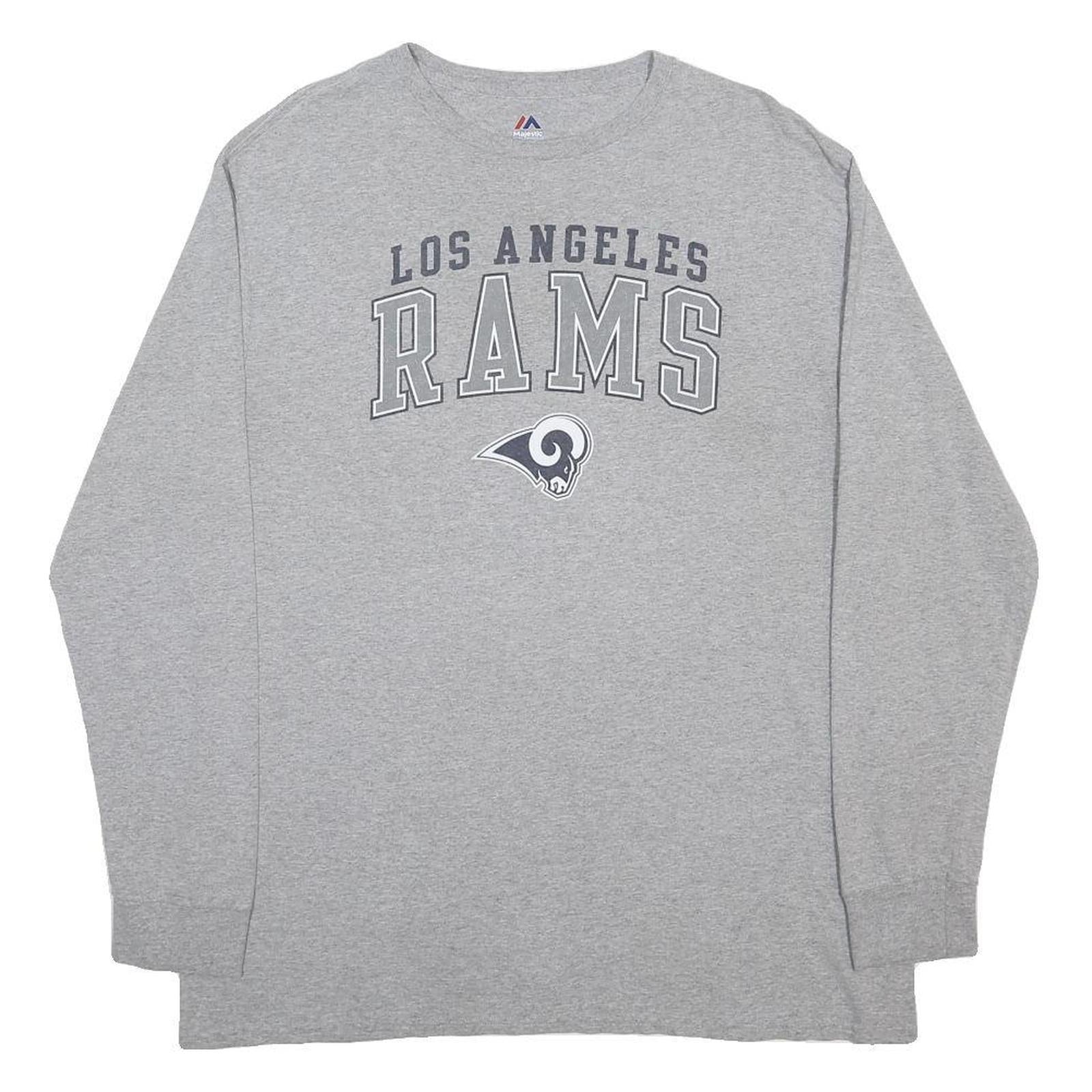MAJESTIC Mens Grey Los Angeles Rams Graphic T-Shirt XL Long Sleeve Crew Neck
