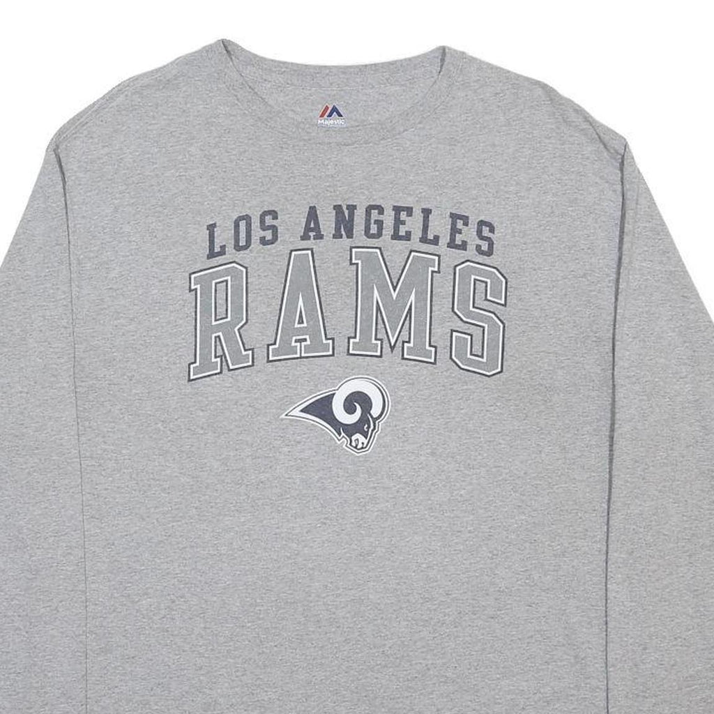 MAJESTIC Mens Grey Los Angeles Rams Graphic T-Shirt XL Long Sleeve Crew Neck