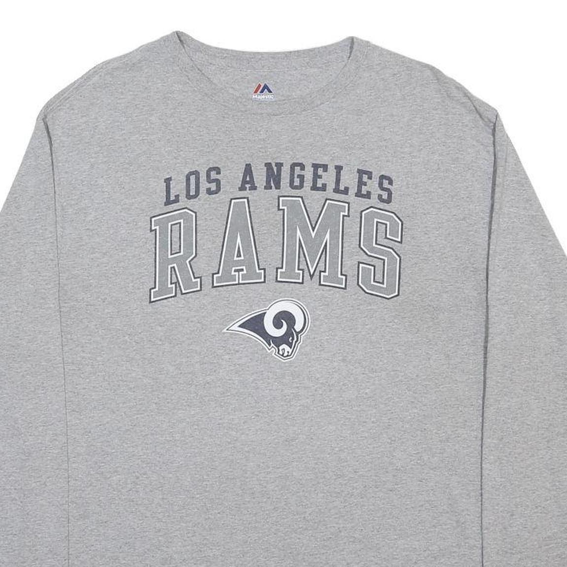 MAJESTIC Mens Grey Los Angeles Rams Graphic T-Shirt XL Long Sleeve Crew Neck