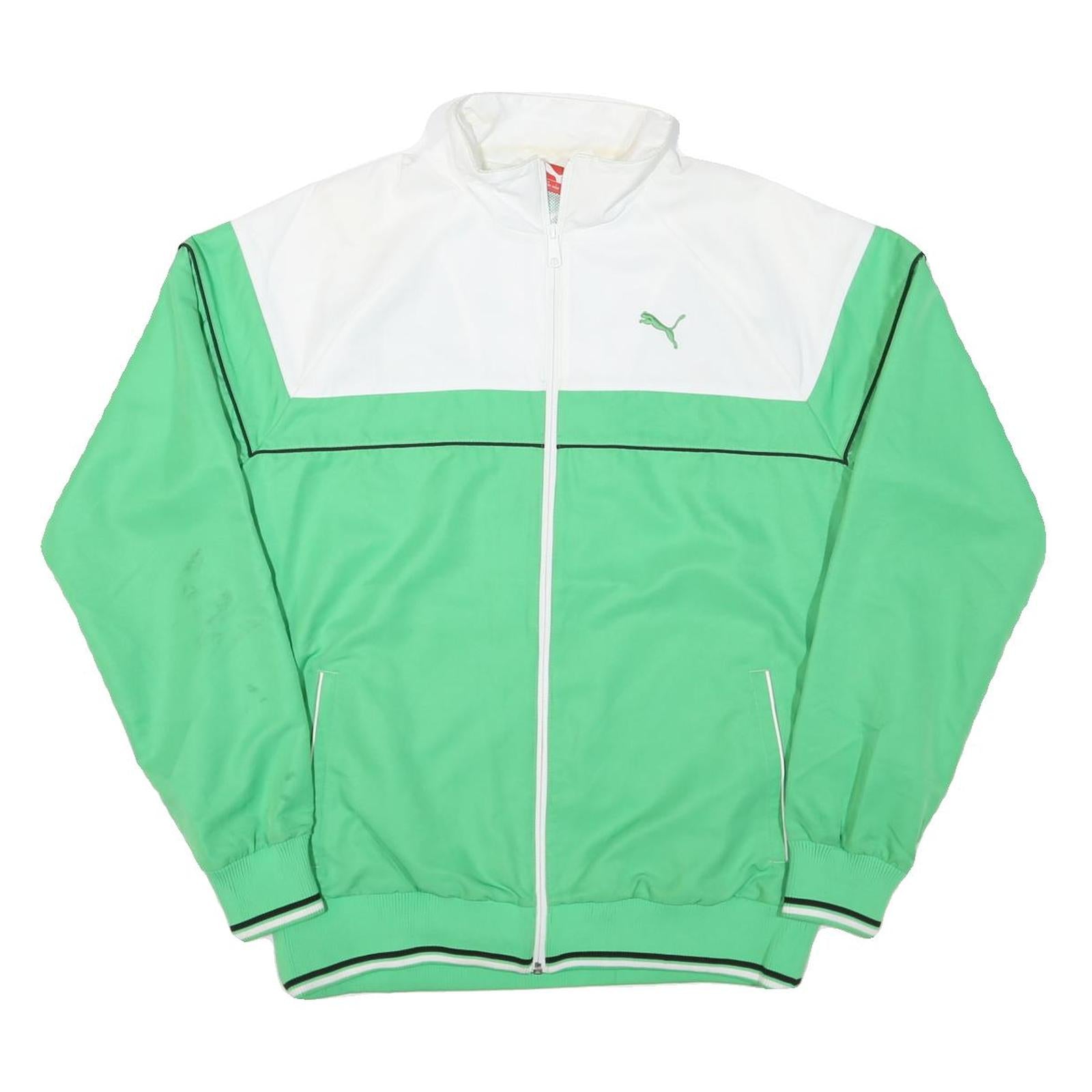 NIKE Mens Green White Track Jacket M Polyester Blend Zip Plain Sportswear