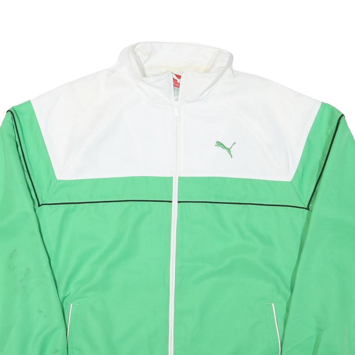 NIKE Mens Green White Track Jacket M Polyester Blend Zip Plain Sportswear