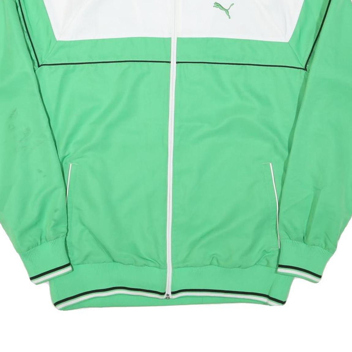 NIKE Mens Green White Track Jacket M Polyester Blend Zip Plain Sportswear