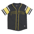 MLB Mens Black & Yellow Pirates Button Front Short Sleeve Round Neck Baseball