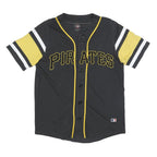 MLB Mens Black & Yellow Pirates Button Front Short Sleeve Round Neck Baseball