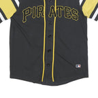 MLB Mens Black & Yellow Pirates Button Front Short Sleeve Round Neck Baseball