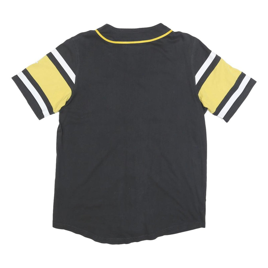 MLB Mens Black & Yellow Pirates Button Front Short Sleeve Round Neck Baseball
