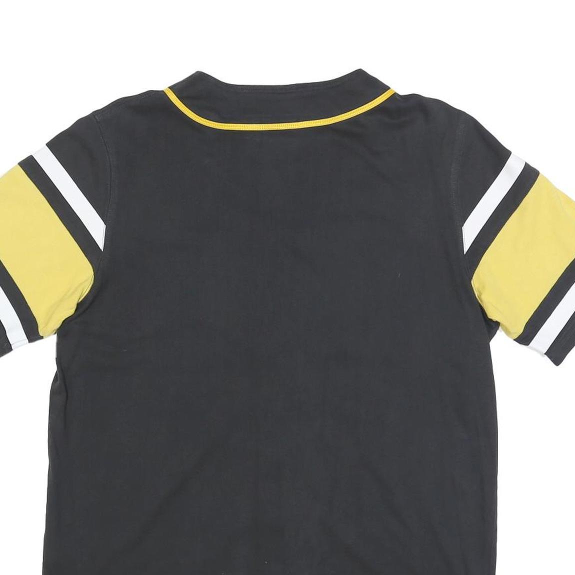 MLB Mens Black & Yellow Pirates Button Front Short Sleeve Round Neck Baseball