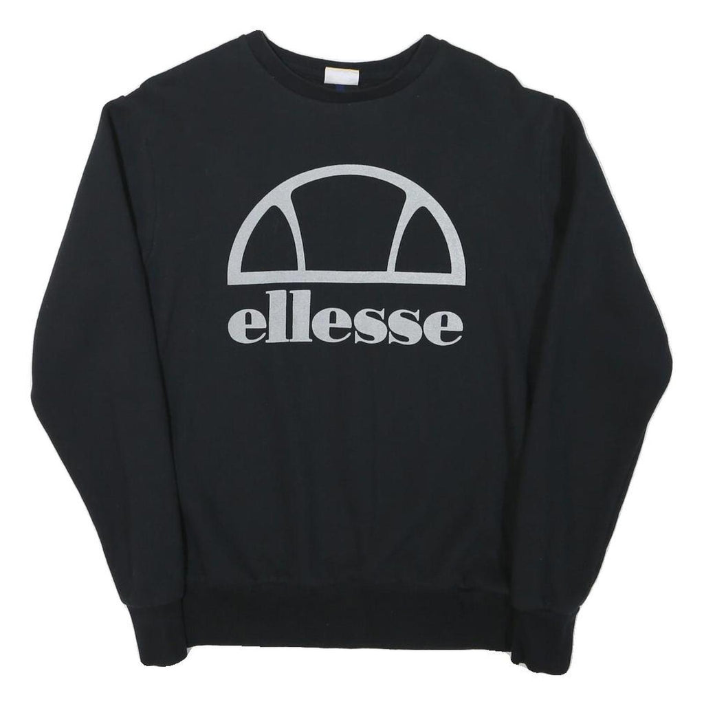 ELLESSE Womens Black Sweatshirt Crew Neck UK 14 Cotton Blend Logo Pullover