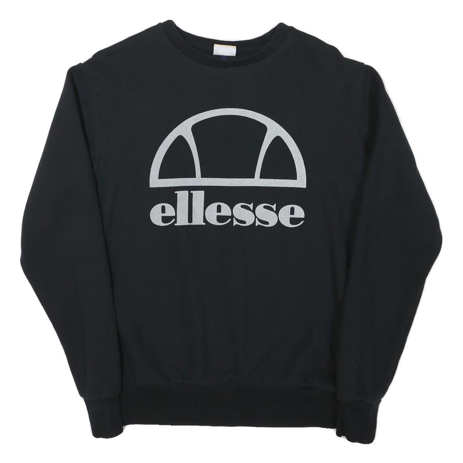 ELLESSE Womens Black Sweatshirt Crew Neck UK 14 Cotton Blend Logo Pullover