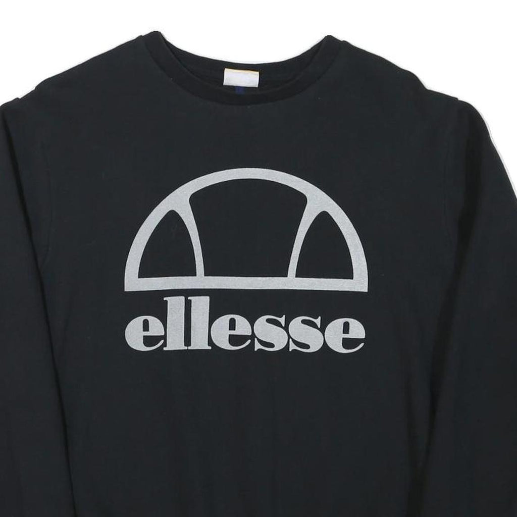 ELLESSE Womens Black Sweatshirt Crew Neck UK 14 Cotton Blend Logo Pullover