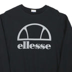 ELLESSE Womens Black Sweatshirt Crew Neck UK 14 Cotton Blend Logo Pullover
