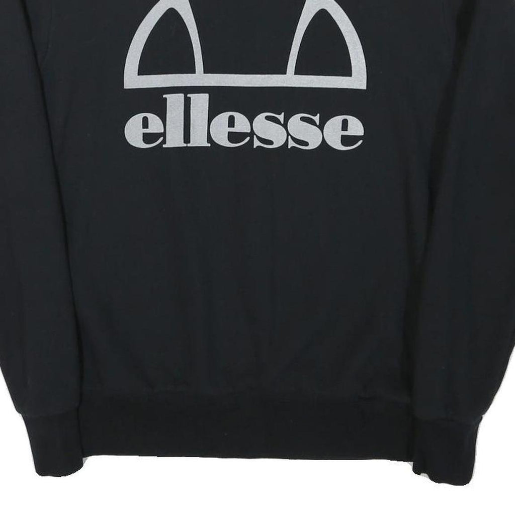 ELLESSE Womens Black Sweatshirt Crew Neck UK 14 Cotton Blend Logo Pullover