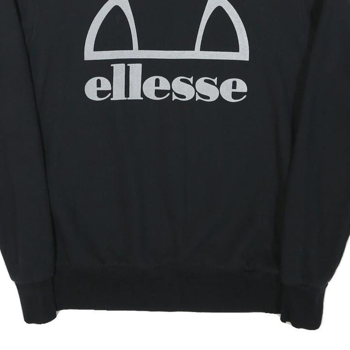 ELLESSE Womens Black Sweatshirt Crew Neck UK 14 Cotton Blend Logo Pullover