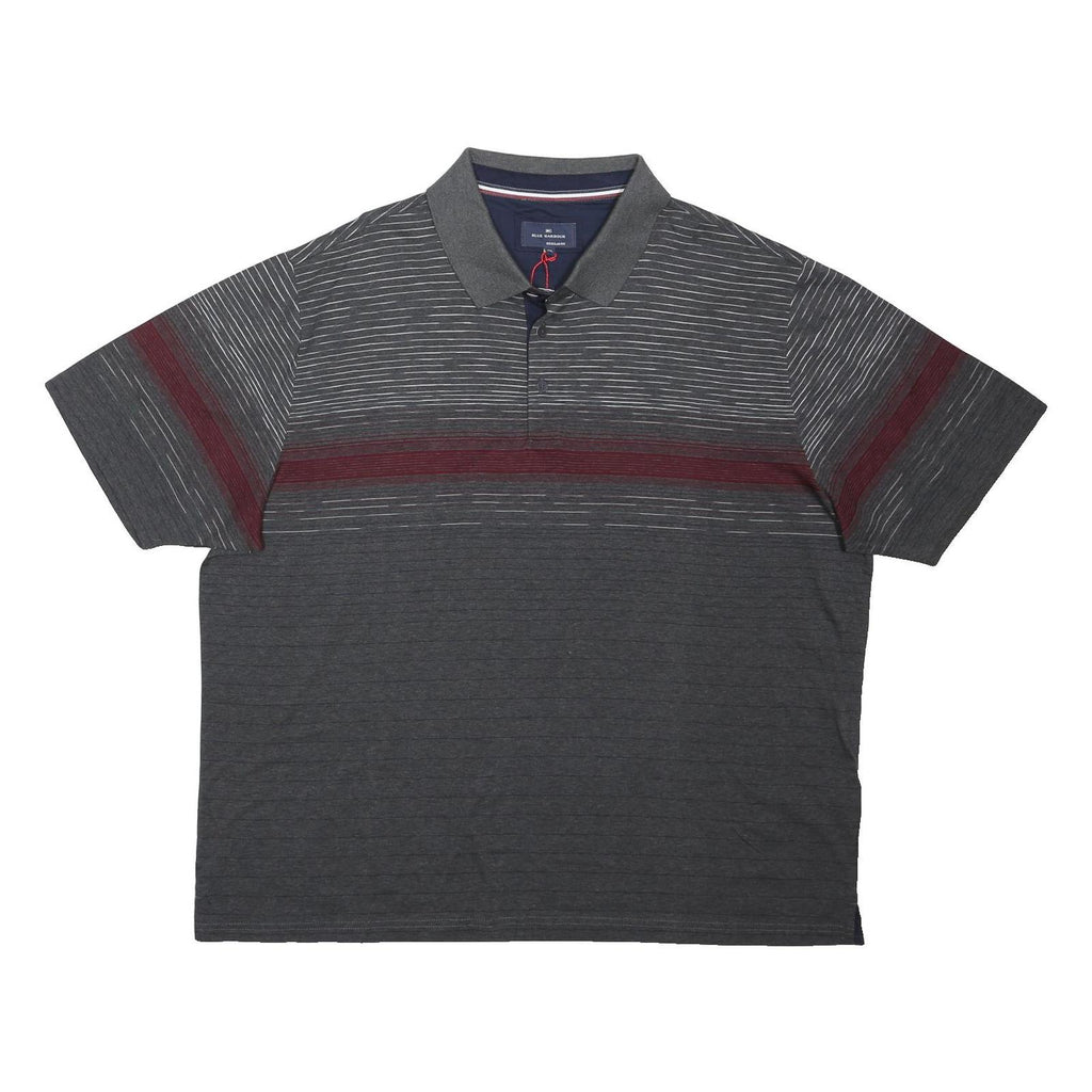 BLUE HARBOUR Mens Grey & Maroon Striped Short Sleeve Polo Shirt 2XL Cotton