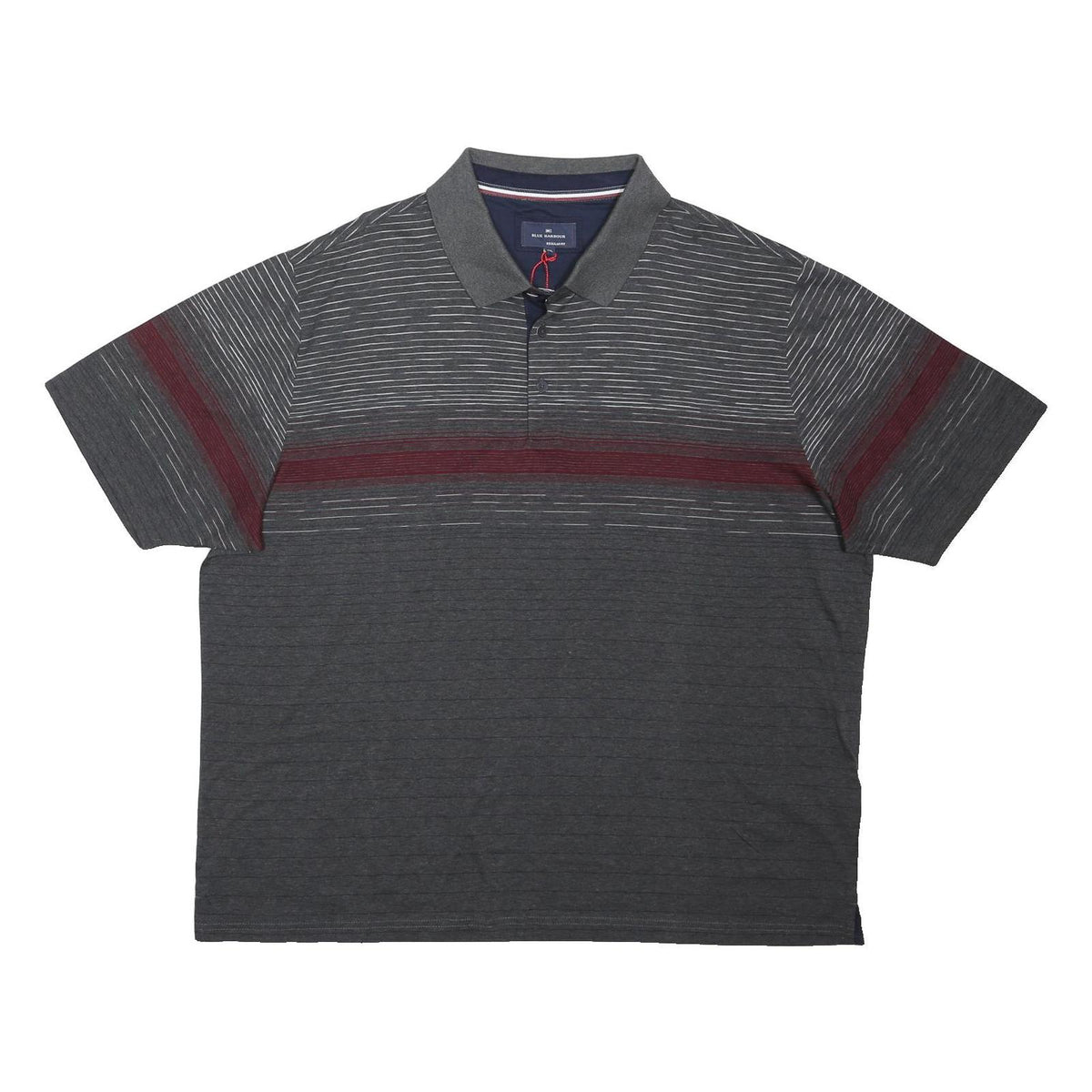 BLUE HARBOUR Mens Grey & Maroon Striped Short Sleeve Polo Shirt 2XL Cotton