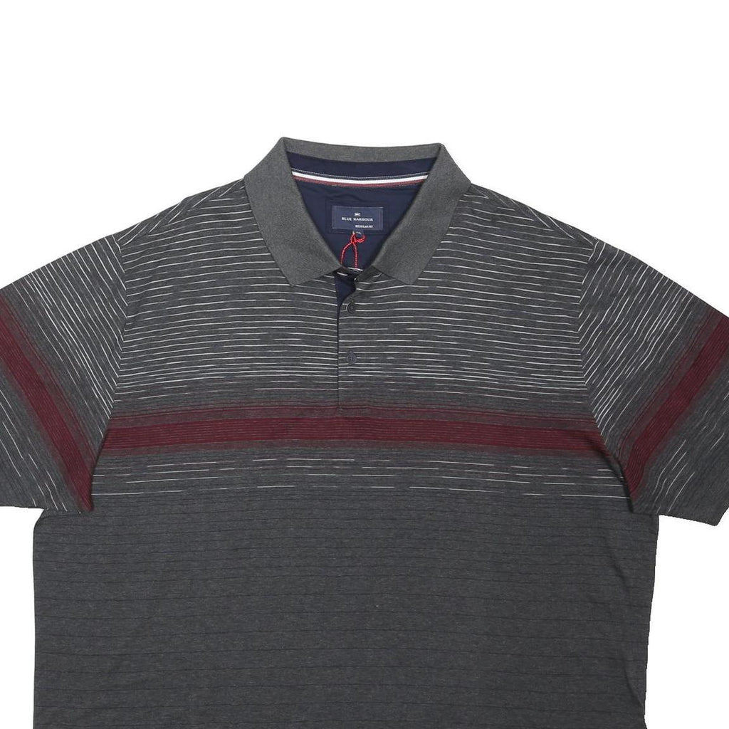 BLUE HARBOUR Mens Grey & Maroon Striped Short Sleeve Polo Shirt 2XL Cotton