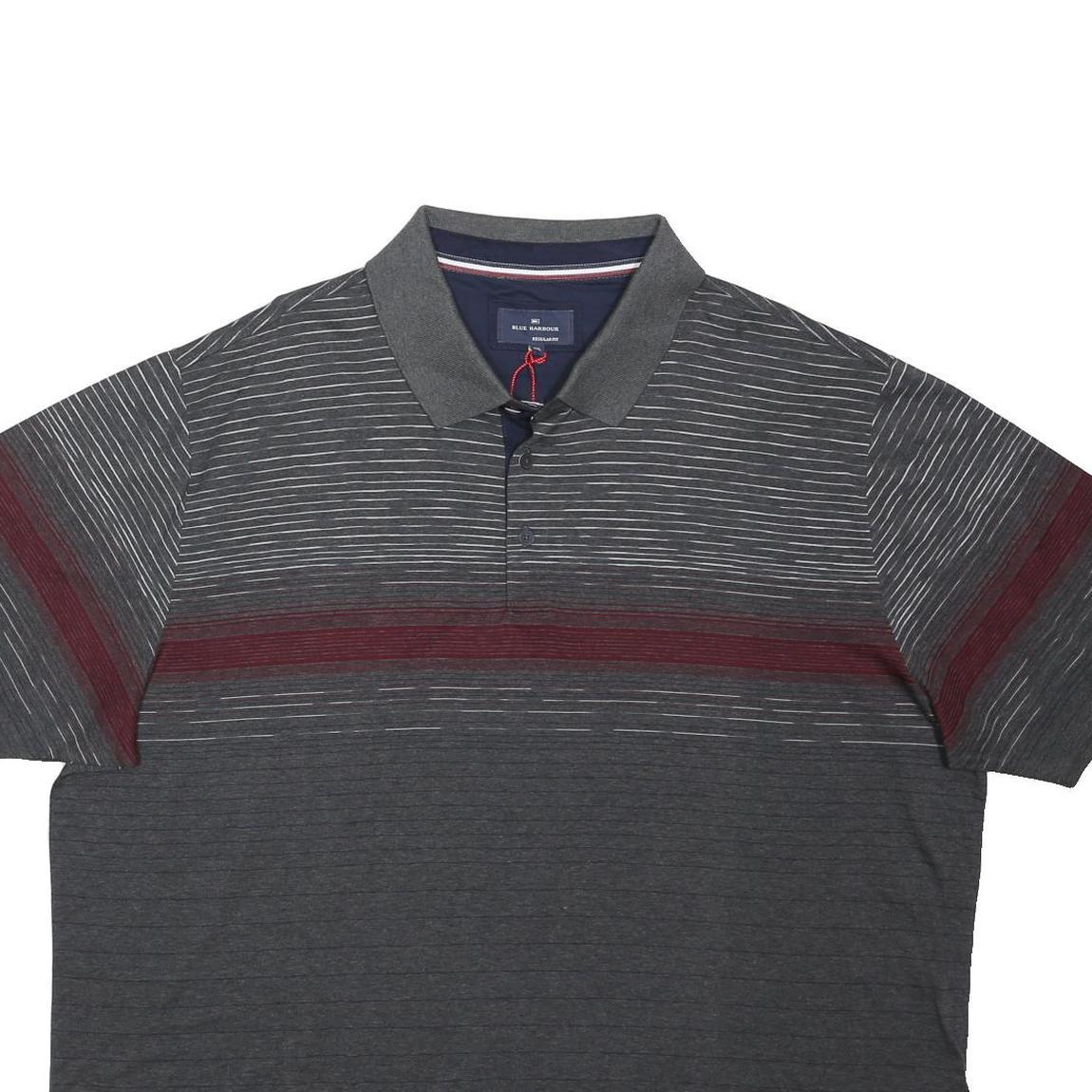 BLUE HARBOUR Mens Grey & Maroon Striped Short Sleeve Polo Shirt 2XL Cotton