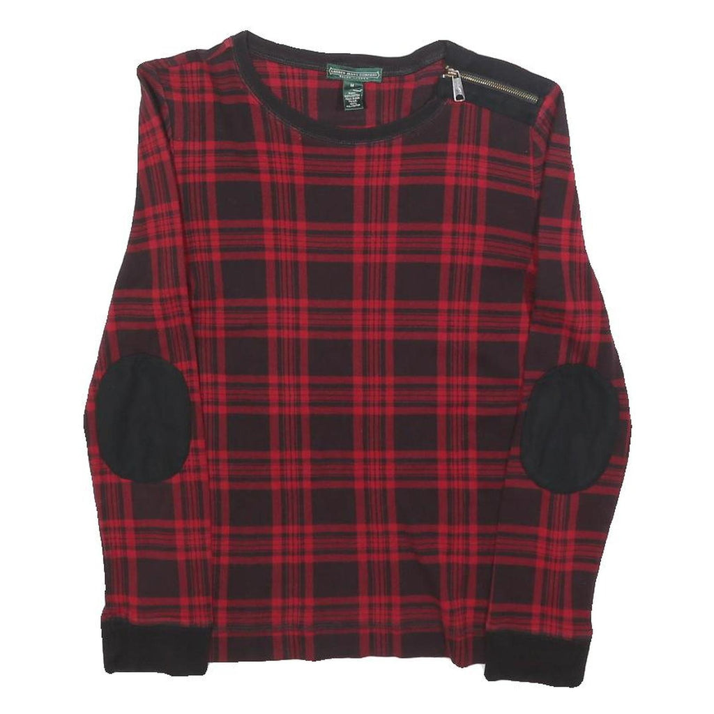 LAUREN RALPH LAUREN Womens Red & Black Check Printed Long Sleeve Crew Neck Top M