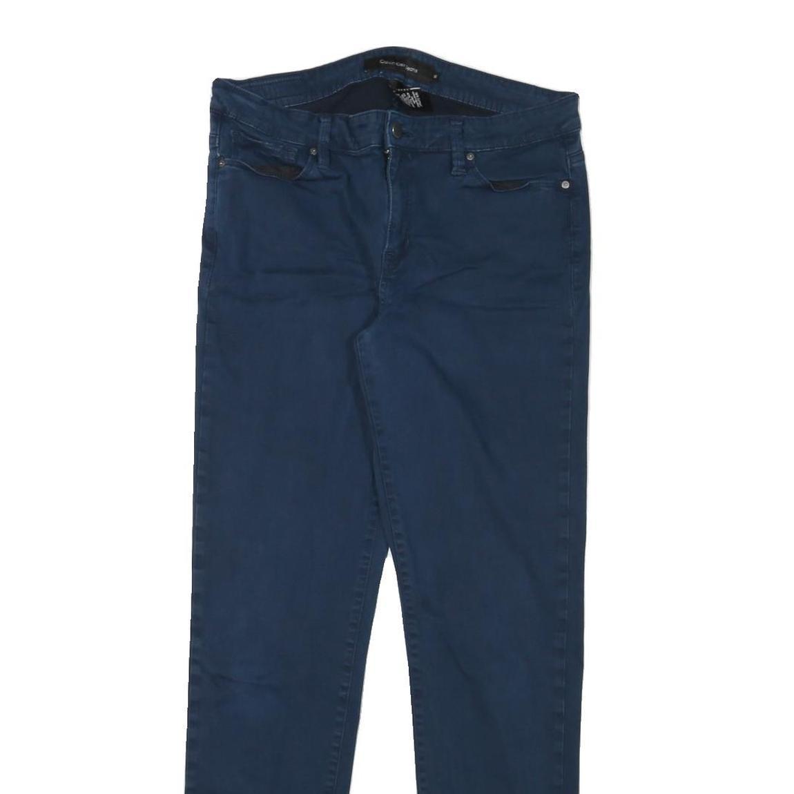 CALVIN KLEIN Womens Cotton Blend Blue Slim Skinny Trousers W30 L30 Zip Closure