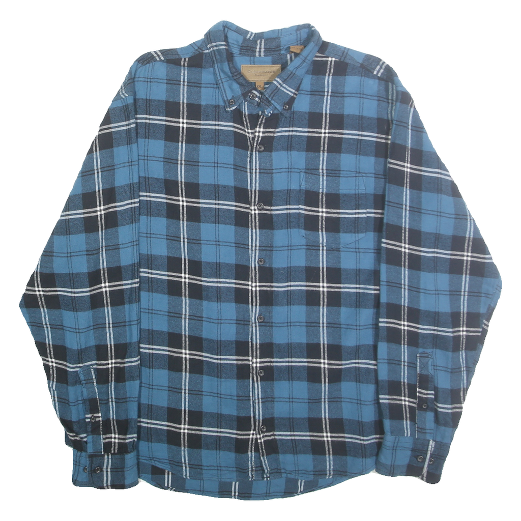 CLEARWATER Mens Blue & Black Check Shirt 2XL Cotton Long Sleeve Button Down