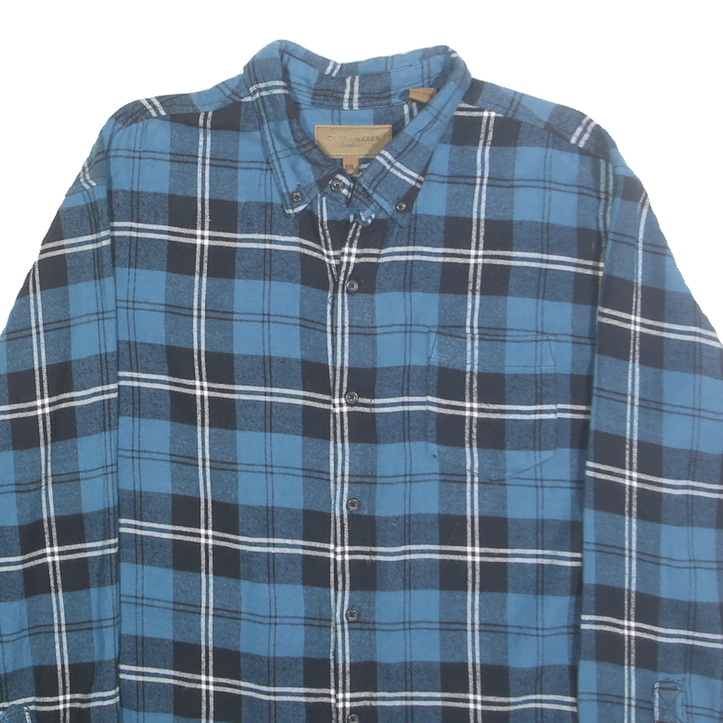 CLEARWATER Mens Blue & Black Check Shirt 2XL Cotton Long Sleeve Button Down