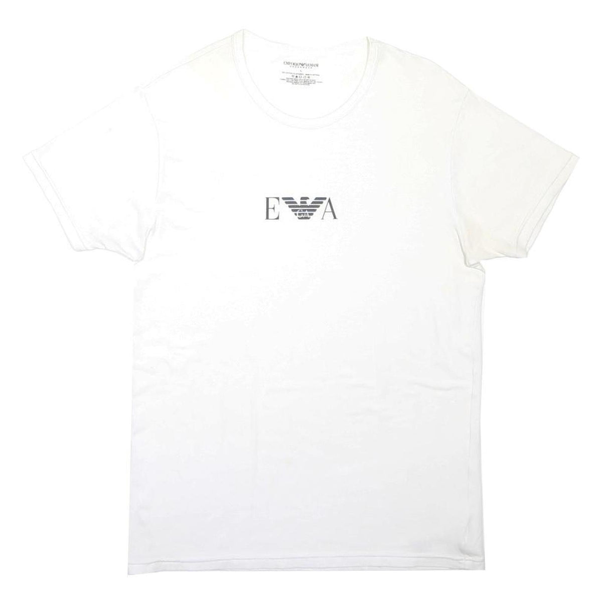 EMPORIO ARMANI Mens White L Graphic T-Shirt Short Sleeve Crew Neck Luxury Cotton