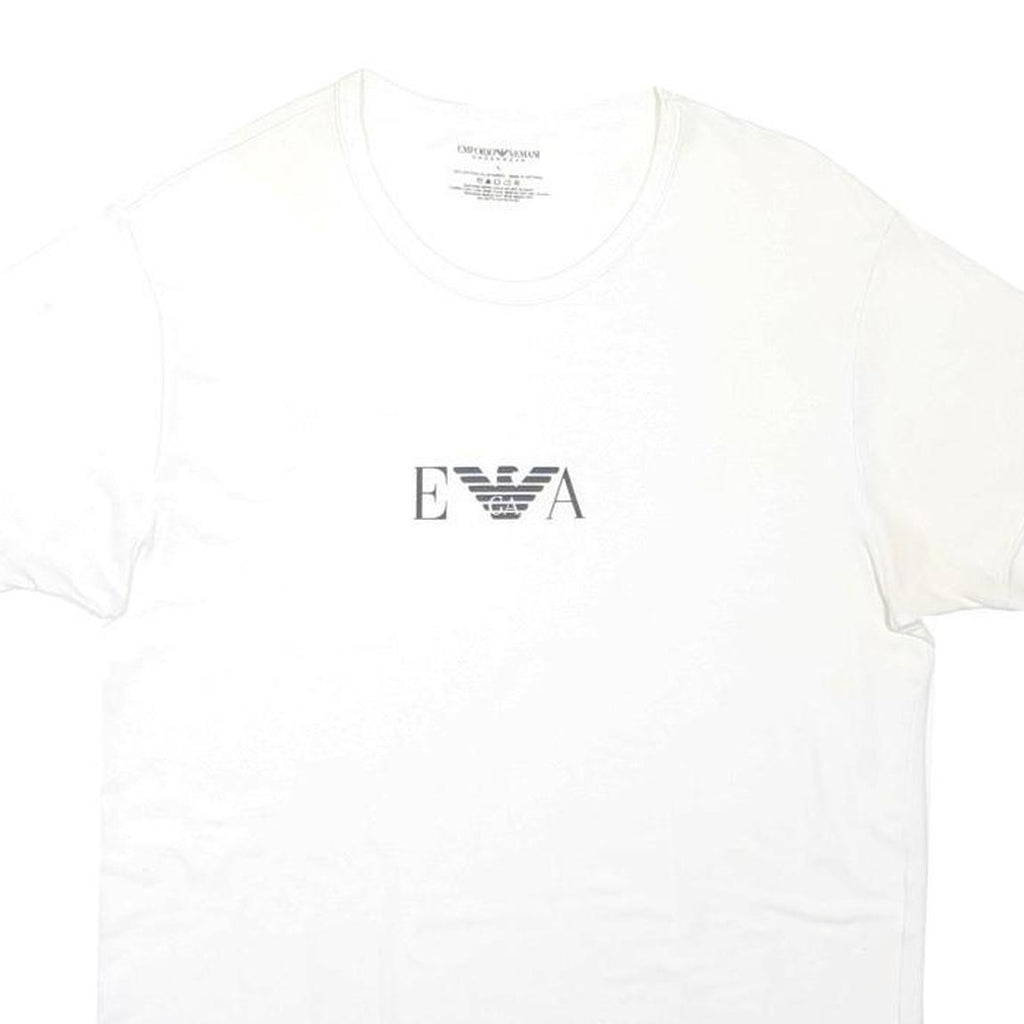 EMPORIO ARMANI Mens White L Graphic T-Shirt Short Sleeve Crew Neck Luxury Cotton